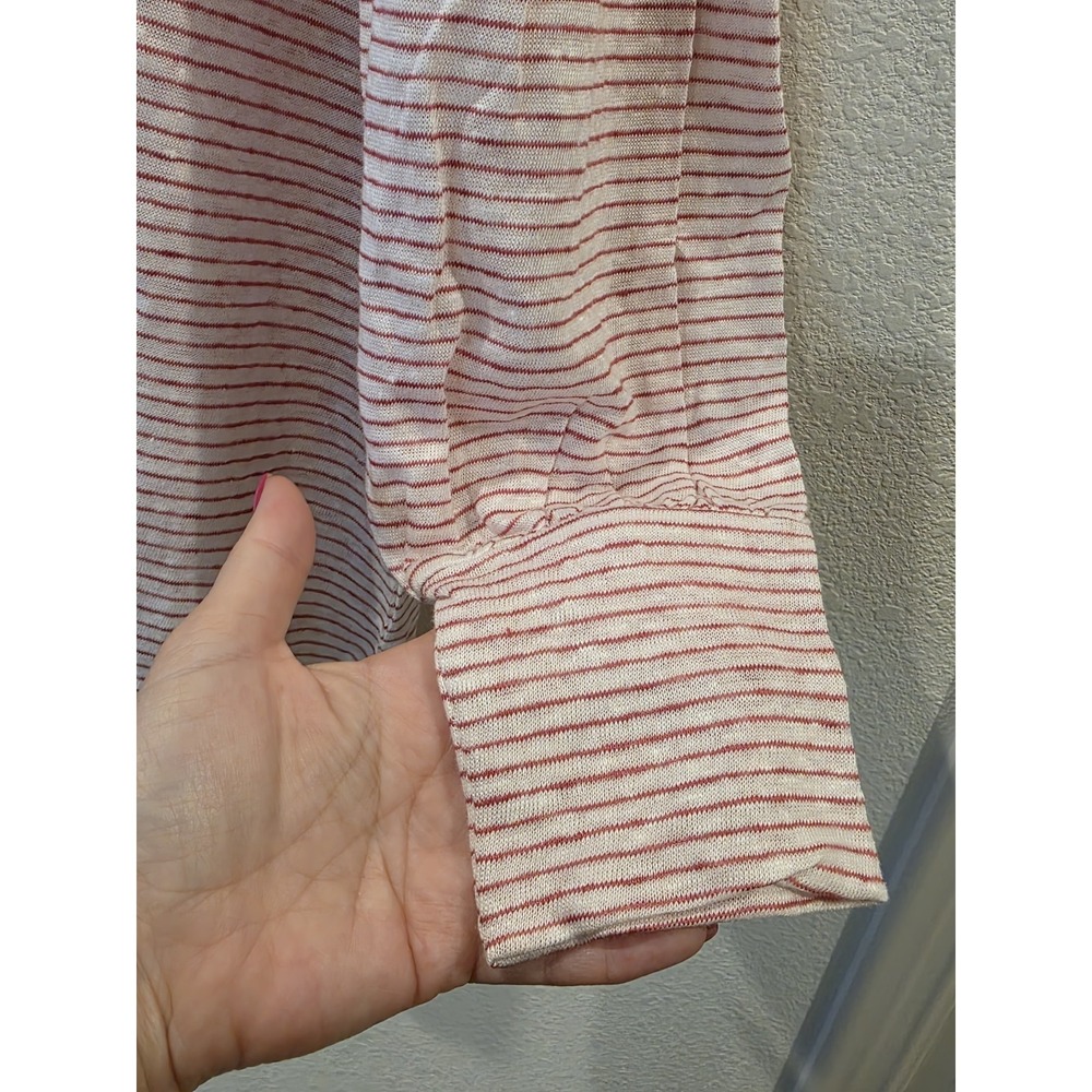 Sundance Mariner V Neck Top Sz XL Red White Stripe 100% Linen Coastal Euro Luxe - Picture 5 of 7